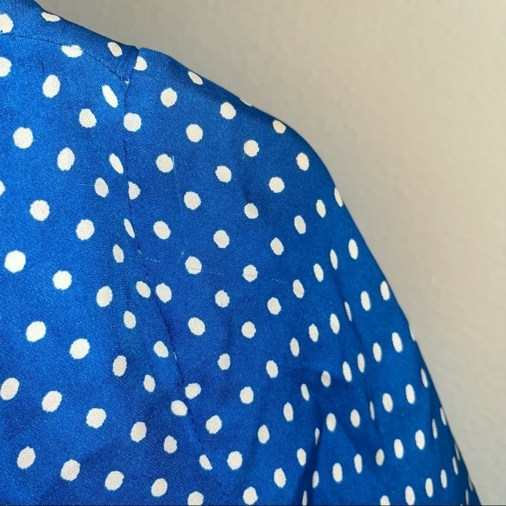Corey Lynn Calter Anthropologie blue and white polka dot silk shirt open back - Picture 6 of 8